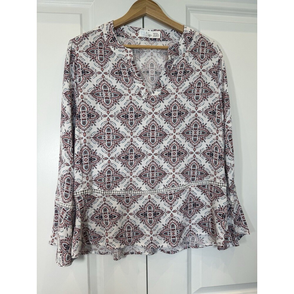 Time and Tru Women's Blouse Size Medium Bell Sleeve Boho Paisley Print